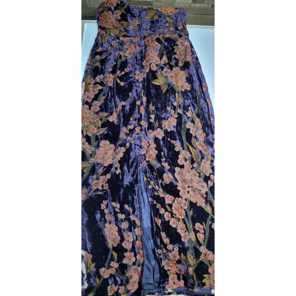 Lulus Make Dress Navy Blue Velvet Floral Strapless Midi Dress Size Small - Picture 12 of 13